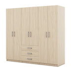 Armoire 6 portes en bois avec 3 grands tiroirs de rangement pour chambre à coucher