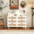 Commode en rotin à 6 tiroirs avec lumières LED et prise de courant, Blanc