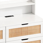 Commode en rotin à 6 tiroirs avec lumières LED et prise de courant, Blanc
