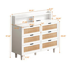 Commode en rotin à 6 tiroirs avec lumières LED et prise de courant, Blanc