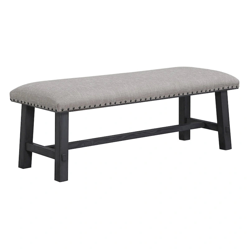 Banc Callen OS Home and Office Furniture avec cadre gris antique et garniture à clous bronze antique en tissu gris