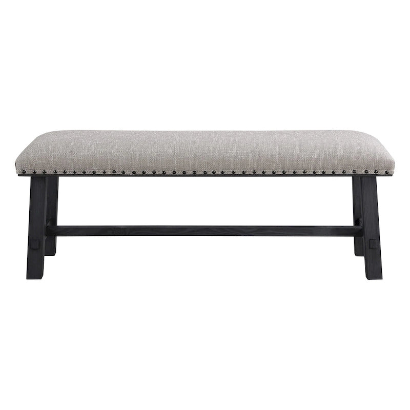 Banc Callen OS Home and Office Furniture avec cadre gris antique et garniture à clous bronze antique en tissu gris