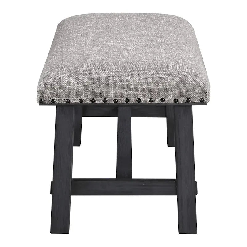 Banc Callen OS Home and Office Furniture avec cadre gris antique et garniture à clous bronze antique en tissu gris