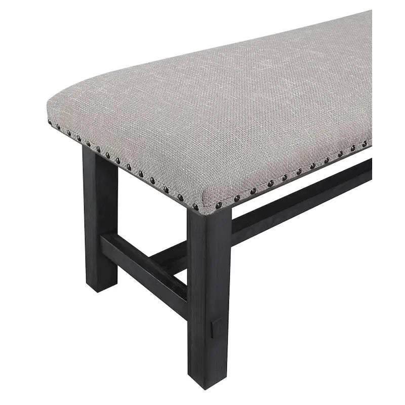 Banc Callen OS Home and Office Furniture avec cadre gris antique et garniture à clous bronze antique en tissu gris
