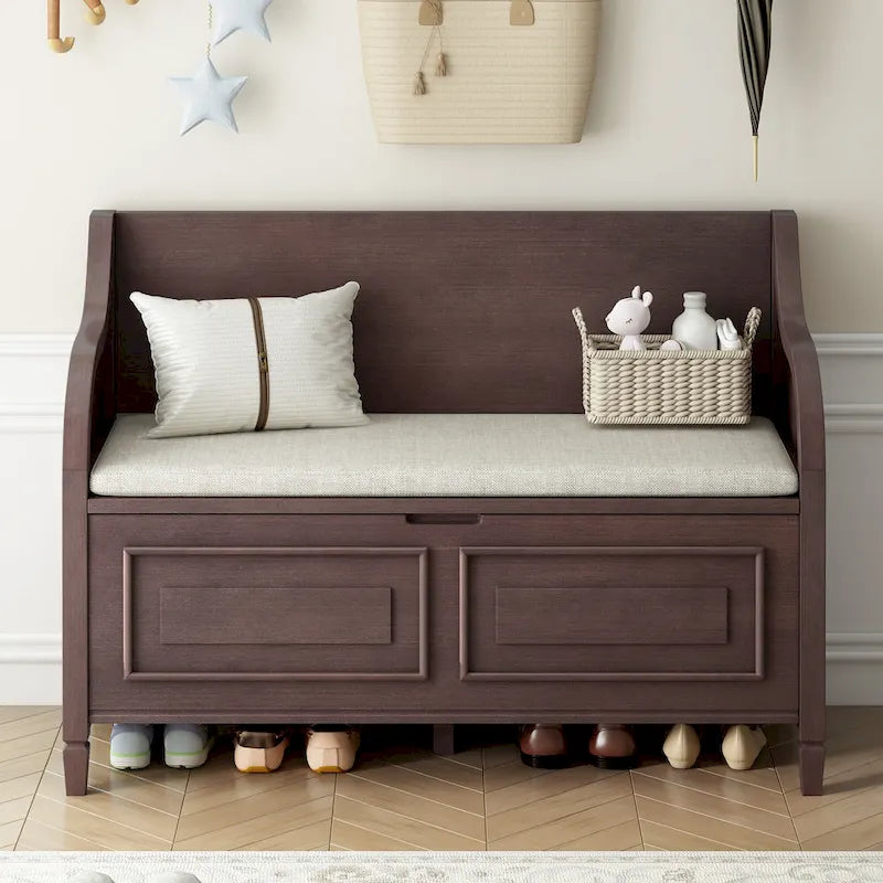 Banc de rangement multifonctionnel de style rustique TREXM avec charnière de sécurité