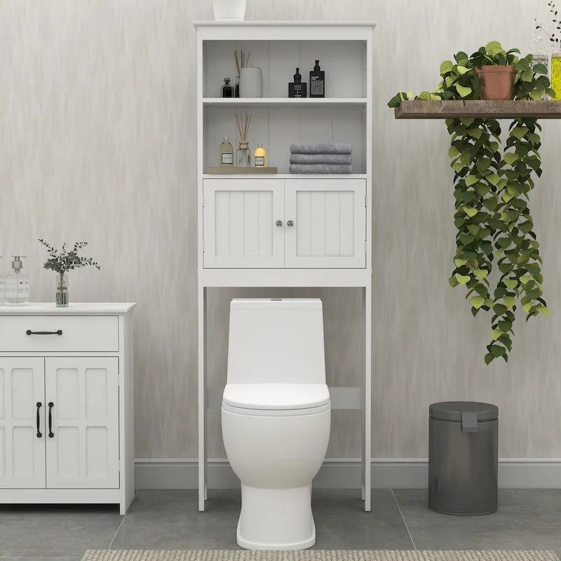 Étagère de salle de bain au-dessus des toilettes avec 2 portes - 23 x 63 x 177 cm