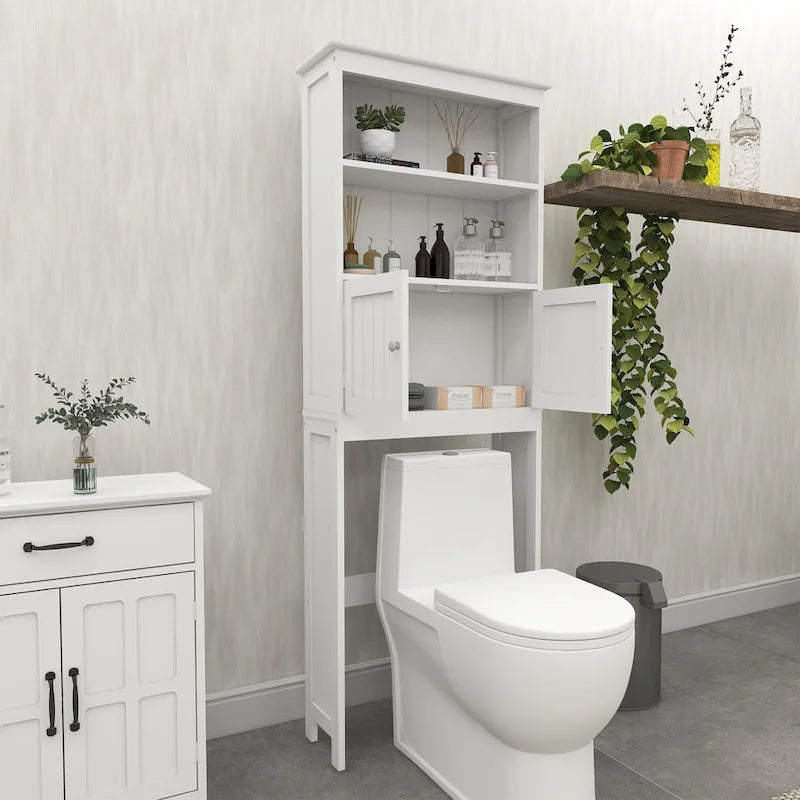 Étagère de salle de bain au-dessus des toilettes avec 2 portes - 23 x 63 x 177 cm
