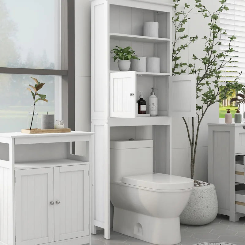 Étagère de salle de bain au-dessus des toilettes avec 2 portes - 23 x 63 x 177 cm