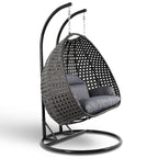 LeisureMod Fauteuil suspendu œuf 2 places avec support - Balançoire / hamac de patio en rotin osier pour extérieur/intérieur avec coussins