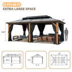 Tonnelle EROMMY à toit rigide, pergola extérieure avec double toit, moustiquaire et rideaux, auvent robuste pour patio, jardin, fête au bord de la piscine