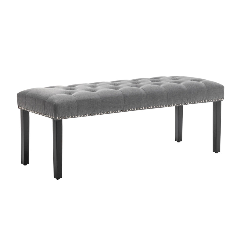 Banc d'appoint Porthos Home Gil en tissu avec pieds en bois d'hévéa