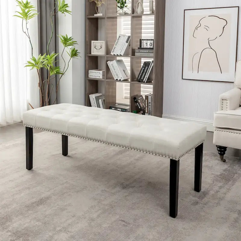 Banc d'appoint Porthos Home Gil en tissu avec pieds en bois d'hévéa