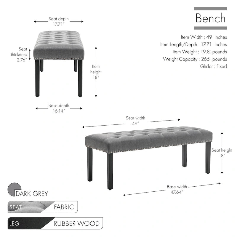 Banc d'appoint Porthos Home Gil en tissu avec pieds en bois d'hévéa