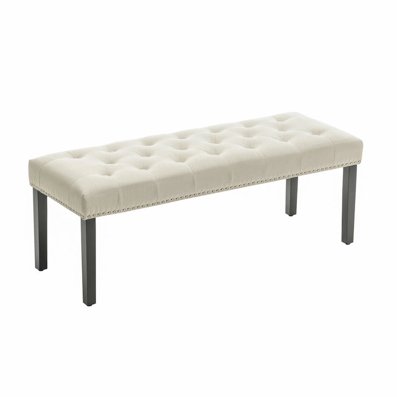 Banc d'appoint Porthos Home Gil en tissu avec pieds en bois d'hévéa