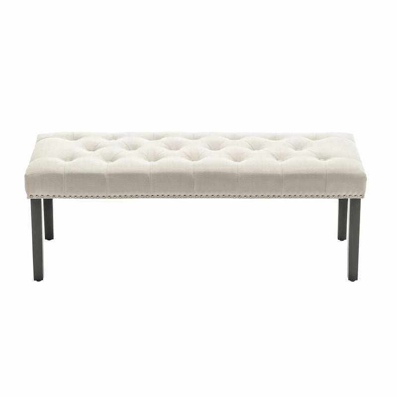 Banc d'appoint Porthos Home Gil en tissu avec pieds en bois d'hévéa