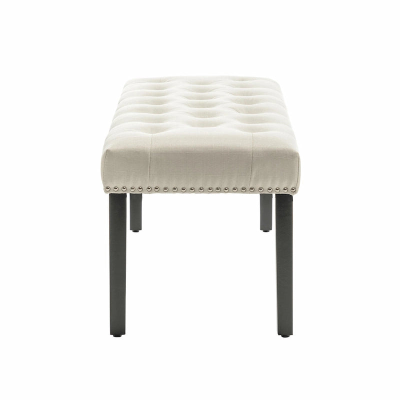 Banc d'appoint Porthos Home Gil en tissu avec pieds en bois d'hévéa