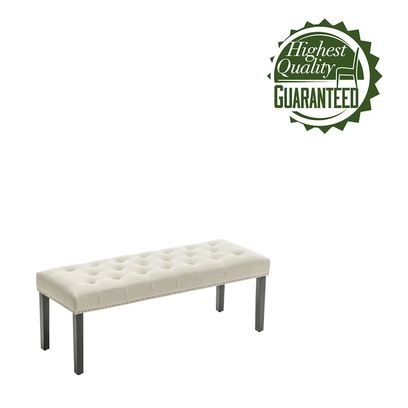 Banc d'appoint Porthos Home Gil en tissu avec pieds en bois d'hévéa