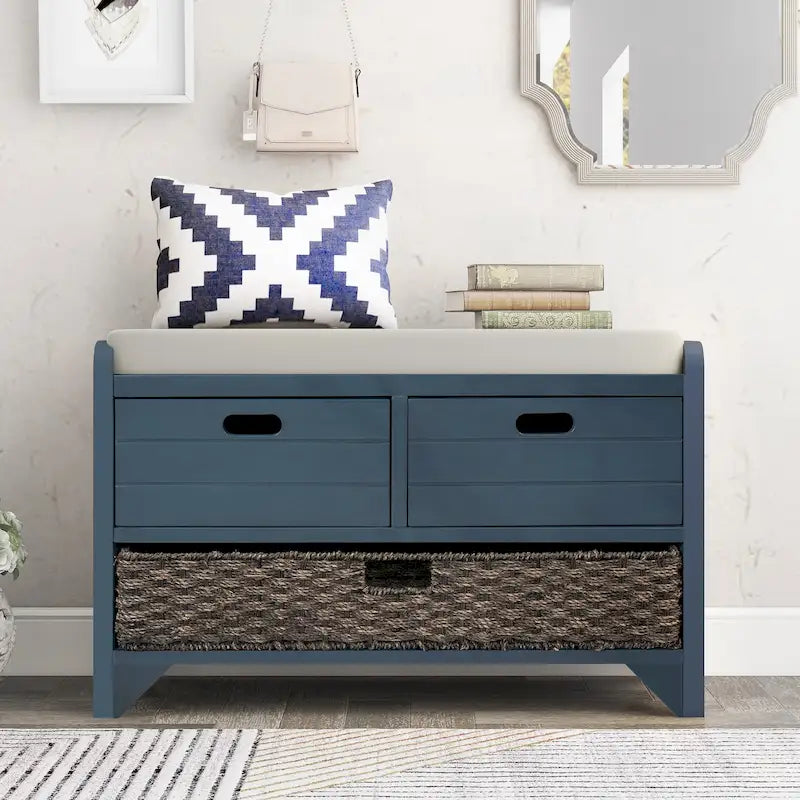 Banc de rangement avec panier amovible et 2 tiroirs