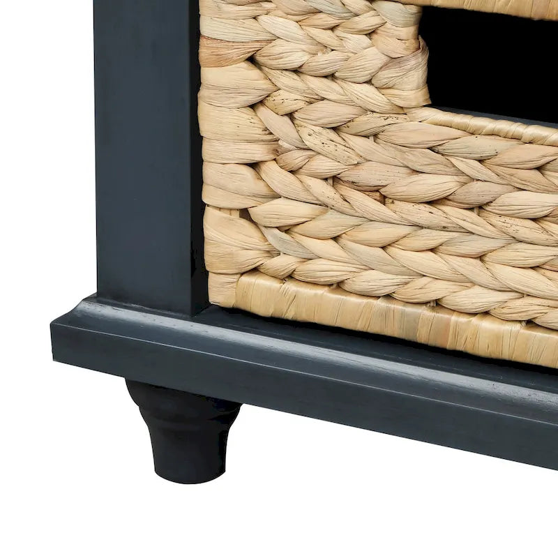 Banc de rangement rustique avec 3 tiroirs et 3 paniers en rotin