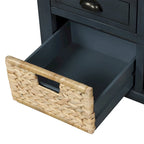 Banc de rangement rustique avec 3 tiroirs et 3 paniers en rotin