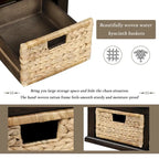 Banc de rangement rustique avec 3 tiroirs et 3 paniers en rotin