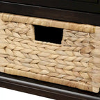 Banc de rangement rustique avec 3 tiroirs et 3 paniers en rotin