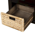 Banc de rangement rustique avec 3 tiroirs et 3 paniers en rotin