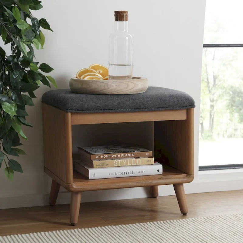 Banc Solo SAFAVIEH avec coussin et étagère ouverte – 50,8 cm (L) x 38,1 cm (P) x 45,7 cm (H)
