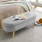Banc de rangement ottoman ovale pieds en bois d'hévéa – 43,5Lxl16xH16 po