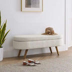 Banc de rangement ottoman ovale pieds en bois d'hévéa – 43,5Lxl16xH16 po