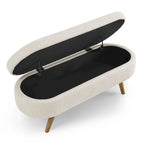 Banc de rangement ottoman ovale pieds en bois d'hévéa – 43,5Lxl16xH16 po