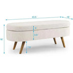 Banc de rangement ottoman ovale pieds en bois d'hévéa – 43,5Lxl16xH16 po