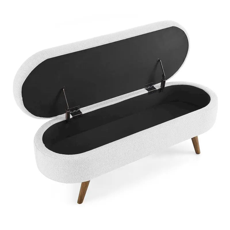 Banc de rangement ottoman ovale pieds en bois d'hévéa – 43,5Lxl16xH16 po