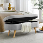 Banc de rangement ottoman ovale pieds en bois d'hévéa – 43,5Lxl16xH16 po