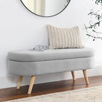 Banc de rangement ottoman ovale pieds en bois d'hévéa – 43,5Lxl16xH16 po