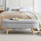 Banc de rangement ottoman ovale pieds en bois d'hévéa – 43,5Lxl16xH16 po