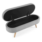 Banc de rangement ottoman ovale pieds en bois d'hévéa – 43,5Lxl16xH16 po