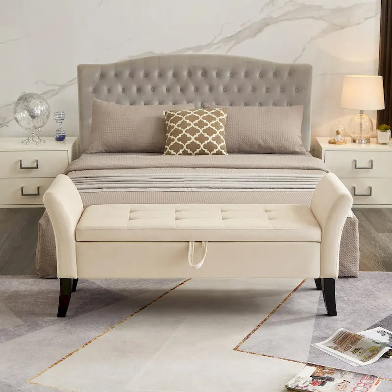 Banquette de lit en velours facile à monter avec rangement Style luxueux
