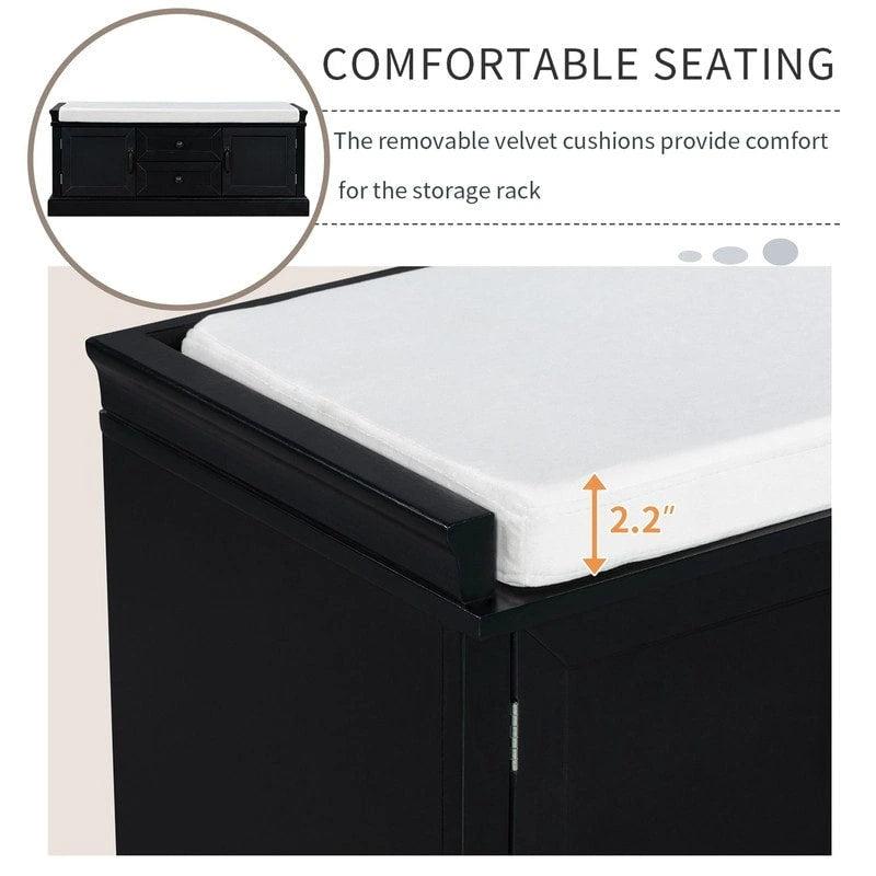 Tabouret à chaussures, 2 tiroirs, 2 coussins amovibles, casier de salon, entrée