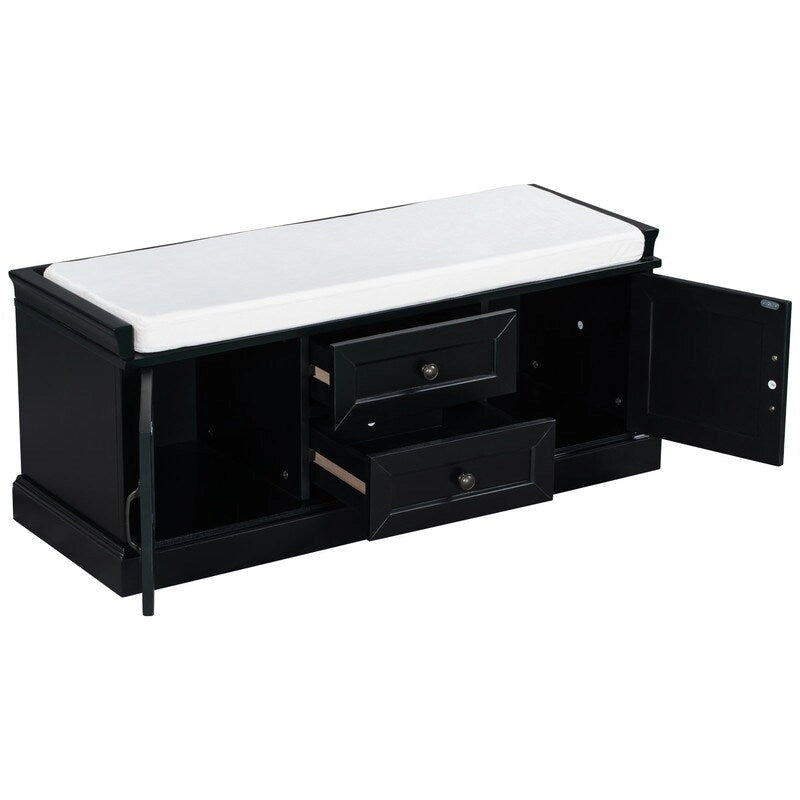 Tabouret à chaussures, 2 tiroirs, 2 coussins amovibles, casier de salon, entrée