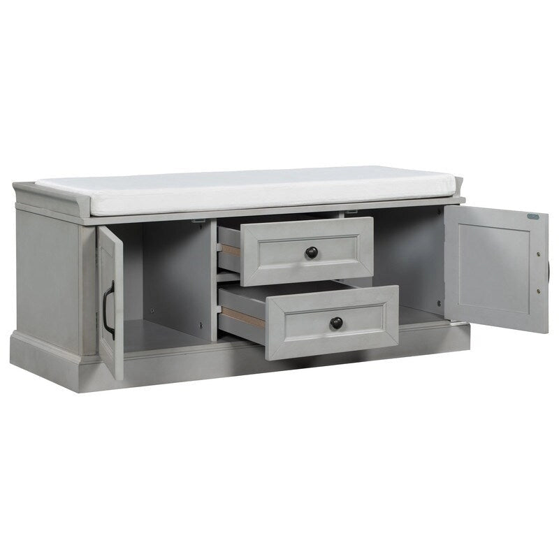 Tabouret à chaussures, 2 tiroirs, 2 coussins amovibles, casier de salon, entrée