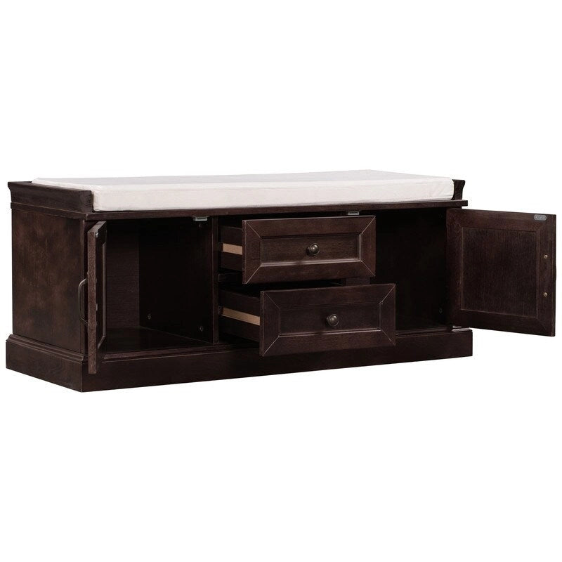 Tabouret à chaussures, 2 tiroirs, 2 coussins amovibles, casier de salon, entrée