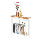 Table de chevet étroite à 2 niveaux en MDF, 61 cm de large, blanche