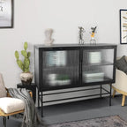 Meuble de rangement à portes en verre trempé double avec étagère réglable