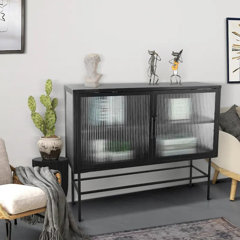 Meuble de rangement à portes en verre trempé double avec étagère réglable