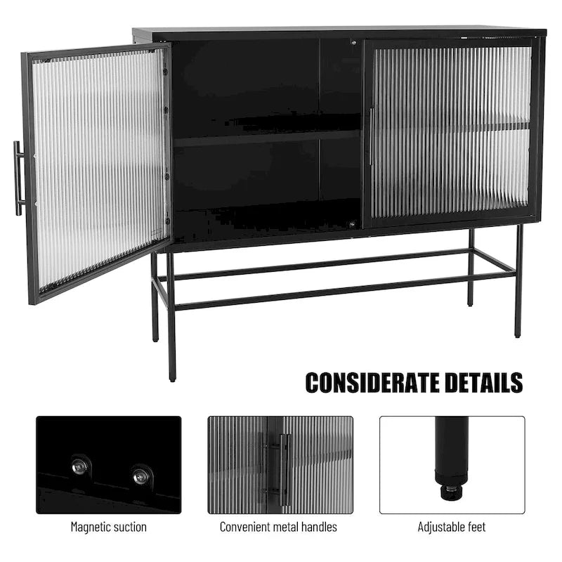 Meuble de rangement à portes en verre trempé double avec étagère réglable