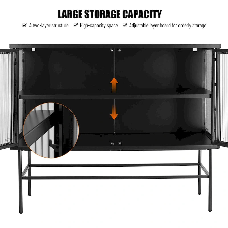 Meuble de rangement à portes en verre trempé double avec étagère réglable