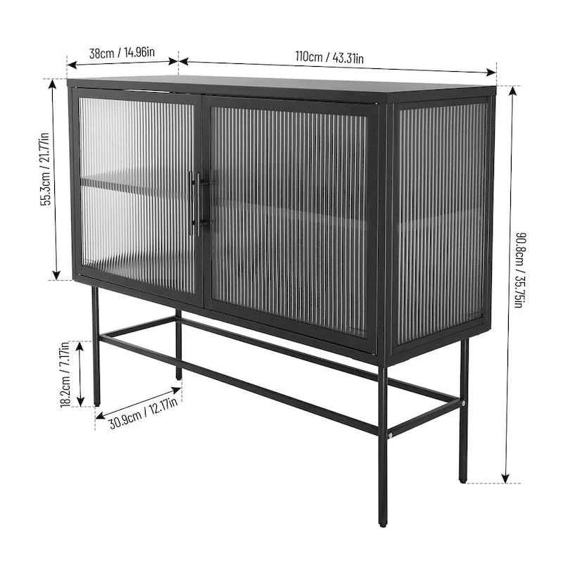 Meuble de rangement à portes en verre trempé double avec étagère réglable