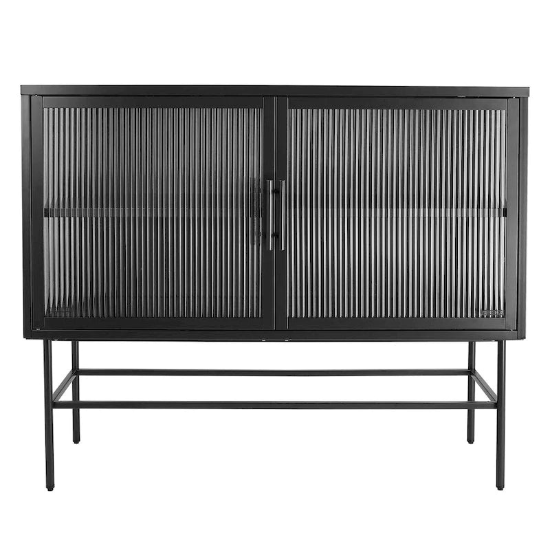 Meuble de rangement à portes en verre trempé double avec étagère réglable