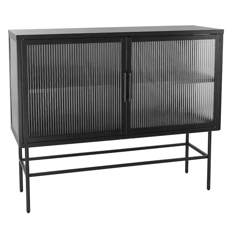 Meuble de rangement à portes en verre trempé double avec étagère réglable